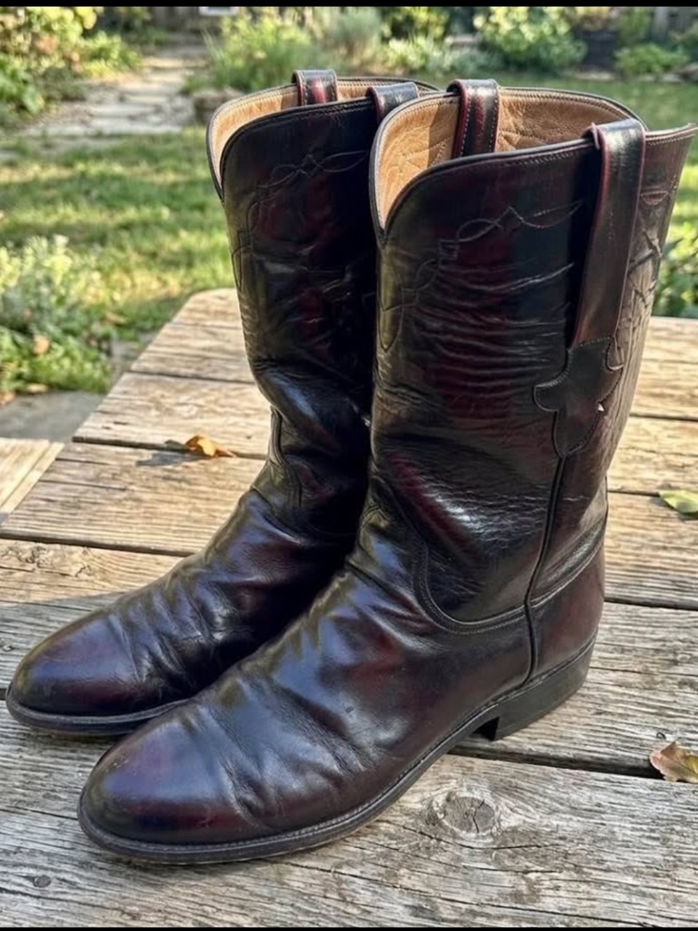 Vintage Cowboy Lucchese Classic L6749 Black Cherry Leather Roper Boots Men's 10B